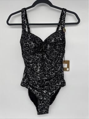 Nip Tuck Swim leopard foil Joanne one-piece swimsuit Size US 6 Ruched NWT